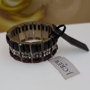 J. Crew Black and Burgundy Stretch Acrylic Stone Bracelet